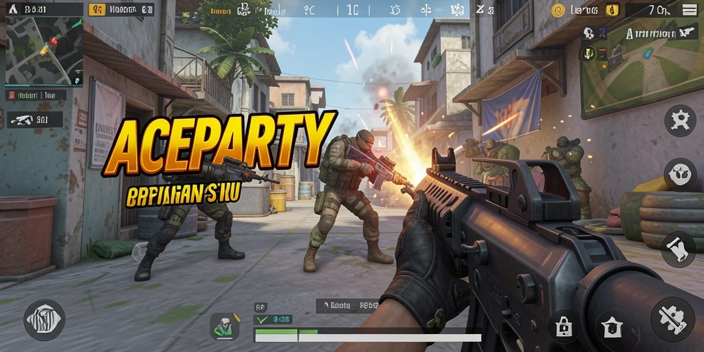 Screenshot utama menampilkan aksi tembak-menembak seru di <strong>ACEPARTY</strong>.