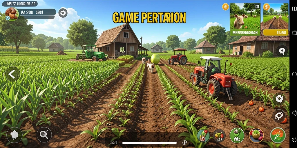 Tampilan screenshot API77 menampilkan aktivitas bertani yang seru di kebun.