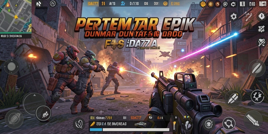 Screenshot IDA777 menampilkan aksi baku tembak mendebarkan dalam gameplay FPS.