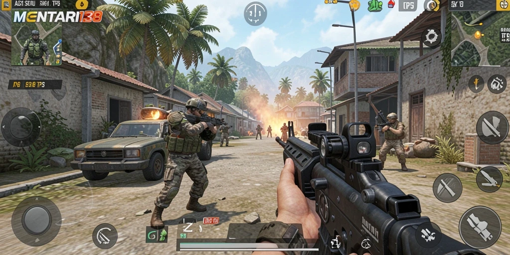 Tampilan gameplay seru dalam MENTARI138 dengan aksi tembak menembak.